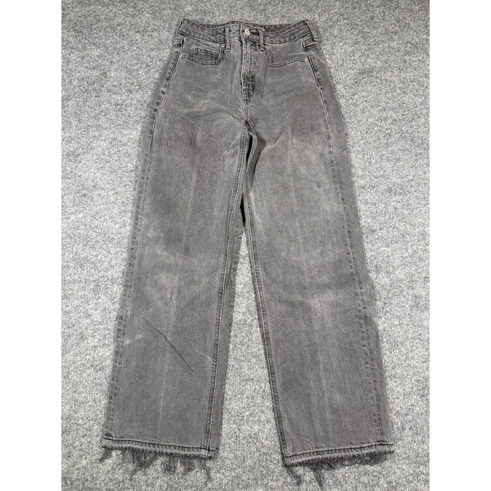 Old Navy Sky-Hi Wide Leg Jeans Womens 0 Dark Gray Denim Extra High-Rise Raw Hem